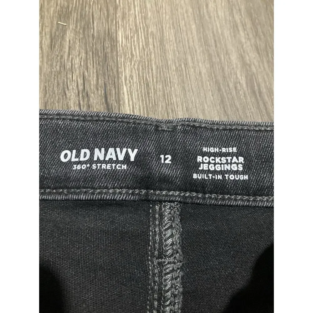 Old Navy Girls Size 12 High Rise Rockstar Jeggings Black Faded Distressed Jeans